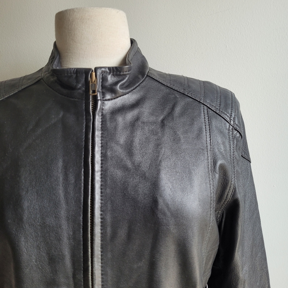 100% Genuine Leather Moto Biker Jacket Black Large - Picture 11 of 15